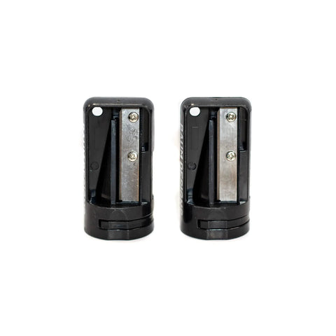 Two Pack Manual Carpenter Pencil Sharpener For Woodworking And Shop Upgrades Heavy Duty Steel Blade Super Portable Design, side view showing sharp blades.