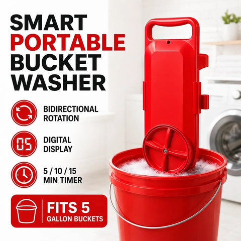 Game Changer Portable Mini Washing Machine With Digital Countdown Timer And Dual Agitator Quick Spin Laundry Soaker in red bucket