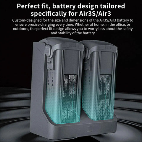 Two Way Battery Charger Station For Air 3S And Air 3 Drones, 65W Fast Charging Hub with dual battery slots in ABS PC construction
