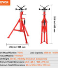 VEVOR red V-Head pipe stand, adjustable 28–52 in, 2500 lb capacity, carbon steel frame