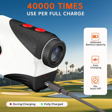 High Precision Golf Rangefinder With Slope, Measures Up To 1200 Yards At 0.5 Yard Accuracy, 7X Magnification charging on course