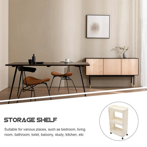 Hella Roomy Rolling Storage Organizer Cart With Smooth Plastic Shelves And Sturdy Rubber Wheels Sweet Beige Utility Shelf Rack in a modern setting.