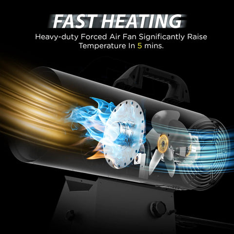 Maxheat 125,000 BTU Propane Forced Air Heater With Auto On Off Temperature Control 25 To 95 F Portable Garage Shop Heater