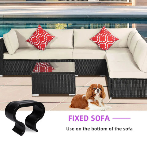 Outdoor Patio Furniture Alignment Clips Pack Of 10 Non Slip Rattan Sofa And Chair Fasteners for sectional sets beside a dog