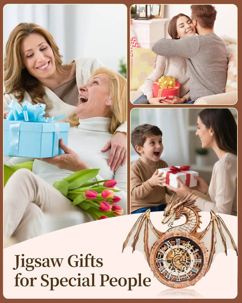 Epic 3D Dragon Clock Kit For Adults With Pendulum Wooden Puzzle Wall Decor Realistic Dragon King Theme Removable Pendulum And Hour Hand Perfect Gift For Men And Women Who Dig Puzzles And Home Decor, wooden dragon clock