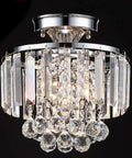 Mini Chrome Crystal Chandelier For Modern Pads, semi flush mount round ceiling light fixture with crystal pendant style