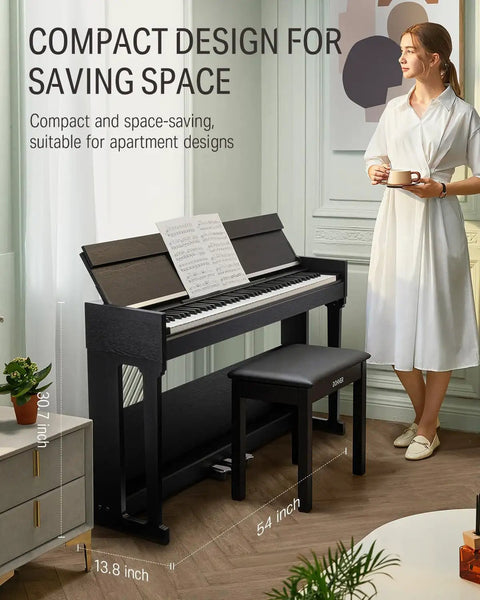DDP-90 Pro 88 Key Weighted Digital Piano With Three Pedals USB Music Playback in compact apartment setting