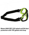Solus 1000 Series Safety Glasses With Scotchgard No-Fog Coating, green and black frame, side view with TPE gasket and strap