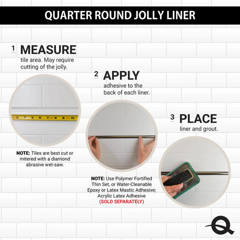 Installation steps for Gold Quarter Round Tile Trim Half Inch By 12 Inch Edge Cap For Kitchen Backsplash And Bathroom Shower