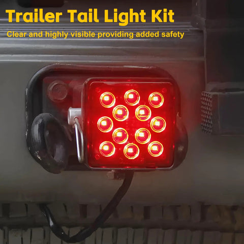 Trailer Hitch Cover With 12 LED Lights For Brake And Tail Light Functions, 12V Running And Brake Light, Fits 2x2 Inch Receiver