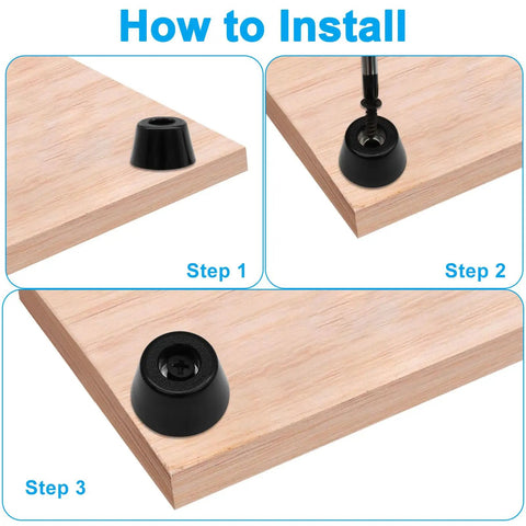 Installation steps for 36 Pack Non Slip Rubber Feet For Cutting Boards, Furniture, And Electronics shown on wood surface