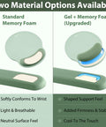 Comparison of standard memory foam and gel memory foam keyboard wrist rest and mouse pad in sage green, 3 In 1 Gel Memory Foam Keyboard Wrist Rest And Mouse Pad Set For Gaming And Office Comfy Ergonomic Cushion Breathable Surface Smooth Glide Wrist Support Sage Green Desk Setup Accessory.