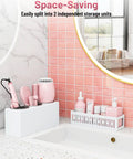 Detachable Hair Dryer Holder and Tool Organizer With 3 Stainless Steel Cups, Wall Mounted Bathroom Storage for Hair Tools, Curling Irons, Straighteners, and Cosmetics on a bathroom counter next to a sink under a round mirror.