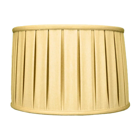 Shallow Drum Lamp Shade With English Box Pleat In Linen White, 15 x 16 x 10 Inches, Silk-Type Shantung Fabric And Off-White Lining