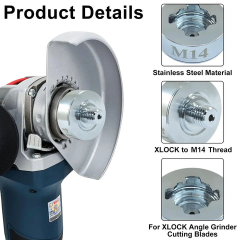 XLOCK M14 Thread Adapter Kit With Grinder Quick Change Nut installation on angle grinder with stainless steel components