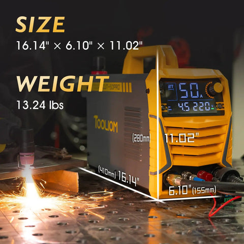 Plasma Cutter With Non Touch Pilot Arc, Dual Voltage 110/220V, 50 Amp Inverter, Large LED Display, sparks from cutting metal
