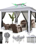 12x12 Pop Up Gazebo On Clearance, Easy Up Metal Frame Outdoor Shelter With Waterproof Canopy, Mosquito Netting, Ropes, Stakes And Carry Bag, Portable Patio Garden Tent For Backyard