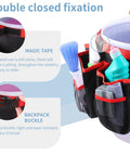 5 Gallon Bucket Tool Organizer And Wash Caddy With 16 Pockets showing magic tape and backpack buckle features