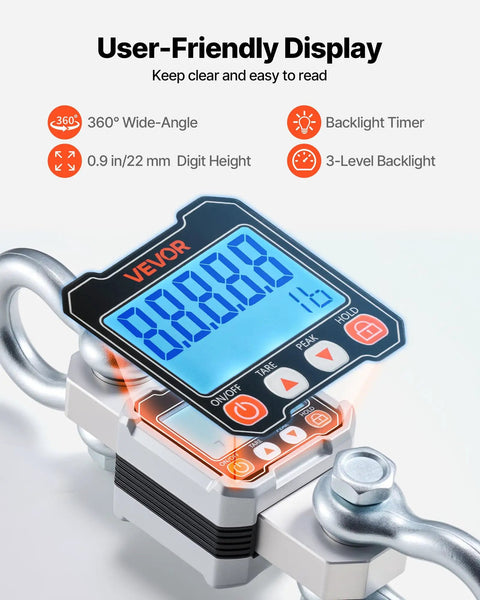 Heavy Duty Digital Crane Scale With 6600 Lbs Max Capacity And Rock Solid Cast Aluminum Case user-friendly display with backlight
