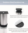 4 Pack Adjustable Stainless Steel Furniture Legs 2 Inch Round Metal Feet For Coffee Tables Cabinets Desks Sofas And Shelves