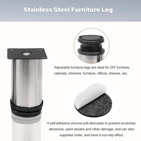 4 Pack Adjustable Stainless Steel Furniture Legs 2 Inch Round Metal Feet For Coffee Tables Cabinets Desks Sofas And Shelves
