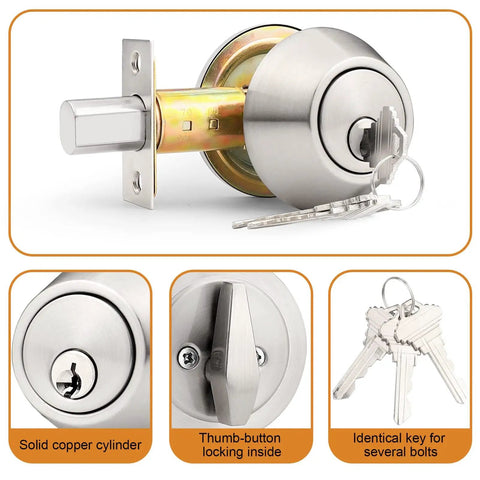 Keyed Alike Single Cylinder Deadbolt Set Brushed Nickel Two Pack With Three Keys Each Anti Theft Interior And Exterior Door Hardware