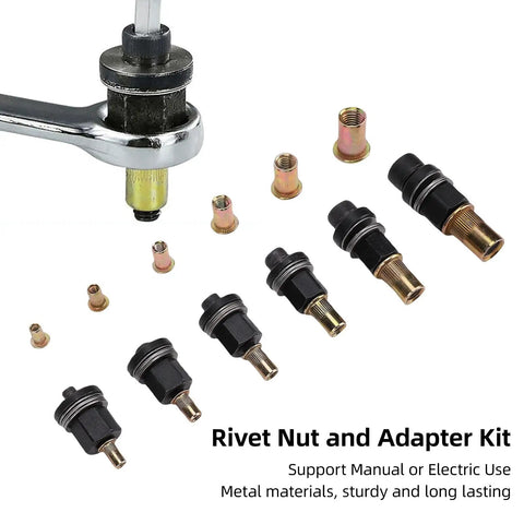 Heavy Duty Rivet Nut Tool Set M3 To M10 In Carbon Steel With Adapters And 60 Nuts for manual or electric use, adapter view