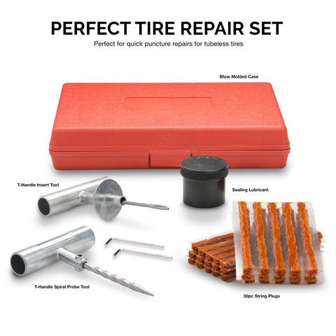 35 Piece Universal Heavy Duty Tire Repair Kit With Plugs For Cars Trucks Motorcycles ATVs And More Fast Fix A Flat Tire Kit, tools and case