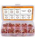 Badass Flat Copper Washers 200 Piece Kit in storage case, assorted M5 to M14 sealing washers for oil plug use
