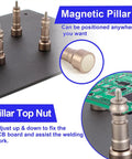 Helping Hands Soldering Clamp Station With 3X LED Magnifier Lamp Magnetic PCB Board Holder detail of magnetic pillars on base