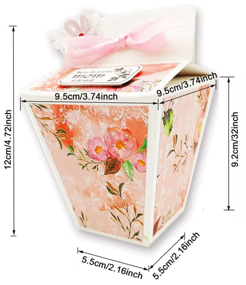 Milk Box Gift Box Die Cut Set For Paper Craft And Scrapbooking with floral design, dimensions noted, side view.