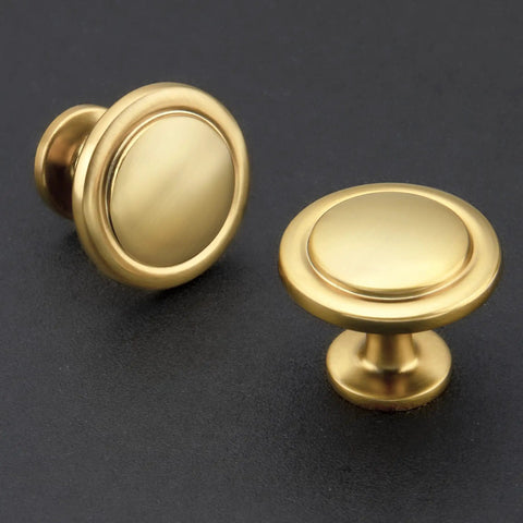Slick Brushed Brass Solid Kitchen Cabinet Pulls And Round Drawer Knobs 15 Pack Heavy Duty Gold Hardware Quick Install Top Shelf Quality Upgrades That Bring Slick Modern Vibes To Every Home Space