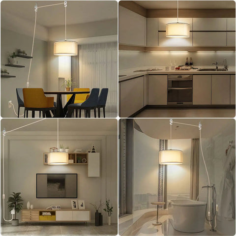 Plug In Pendant Light With 15 Foot White Cord And On Off Switch Double Linen Shade Fabric Design For Soft Warm Glow In Rooms