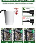 Easy Fit Adjustable Drip Irrigation Drippers Set Of 30 with 360 Degree Flow Control for 4 to 7 Millimeter Tubing demonstrating flow rates.