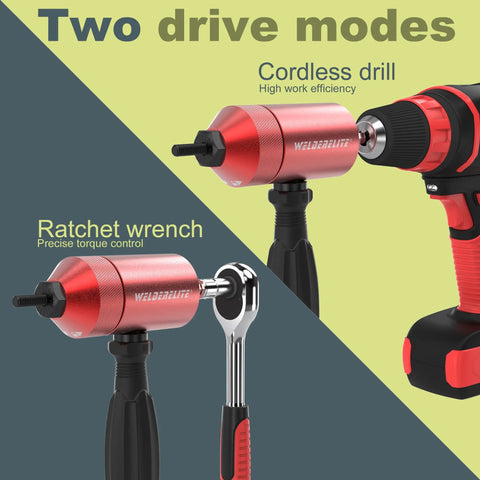 Rivet Nut Drill Adapter Kit With Dual Drive Modes Drill Or Ratchet For Fast Nutsert Installations Includes 270 Nuts And 36 Mandrels Red Finish