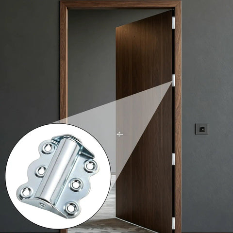 Solid As A Rock Self Closing Door Hinges 3 Piece Set Corrosion Resistant Zinc Springs shown on a wooden door frame.