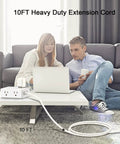 Couple using 10 Foot Extension Cord Heavy Duty Surge Protector Power Strip With Eight Outlets And Four USB Ports