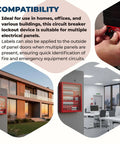 Red Fire Alarm Breaker Lockout Kit With Lock And Tag, Two Complete Sets For Fire Panel Safety, showing installation on panels
