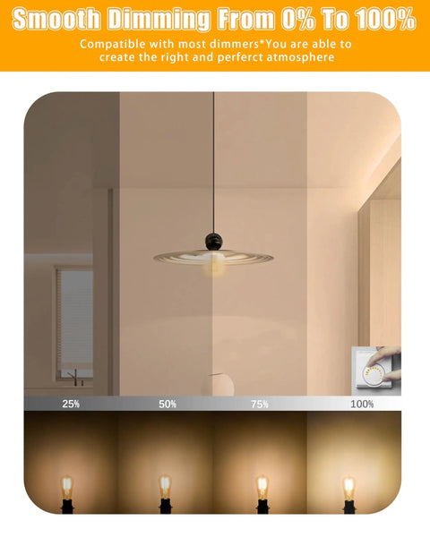 10 Pack Vintage Edison Style LED Bulbs E26 5.5W Equivalent To 60W Dimmable Soft White 2700K Clear Glass showing dimming range