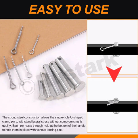 51 Piece Flat Head Clevis Pins Kit With 18 Sizes From M5 To M12 showing metal pins and application examples