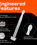 44 Pieces Self Tapping Screws For Metal Hex Head Size 12 By 3 Inch Self Drilling For Thick Steel Easy Install Long Lasting Anti Rust Coating Ideal For Heavy Duty Projects In Metal Roofing Framing And Sheds with engineered features like TriGuard coating and spiral drill point.