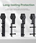 64-Inch Bi-Fold Sliding Barn Door Hardware Track Kit with side mounted black J shape rollers, durable aluminum steel.