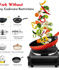 Portable 1500W Electric Hot Plate Stove With Adjustable Temperature Stay Cool Handles Compact 7.3 Inch Cooktop