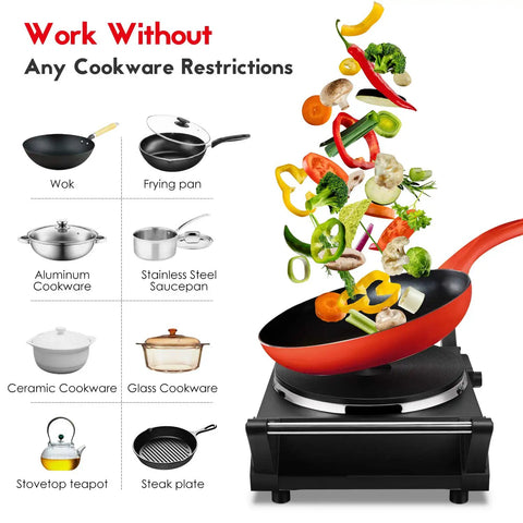 Portable 1500W Electric Hot Plate Stove With Adjustable Temperature Stay Cool Handles Compact 7.3 Inch Cooktop