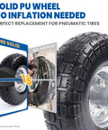 Comparison of flat free 10 inch solid replacement tire wheel for Gorilla cart with non-solid alternative on textured terrain