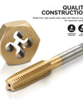 Pro-Grade Titanium SAE Tap and Die Set with UNC and UNF for large diameter threads showing titanium coating features