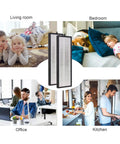 Two Pack True HEPA Filter for Instant Clear NEA120 and Toshiba Smart WiFi air purifiers shown in various home settings.