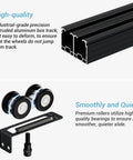 Heavy Duty Bypass Sliding Door Hardware Kit With Soft Close Mechanism, 72 Inch Aluminum Track, rollers, and installation hardware.