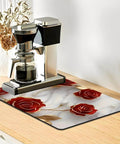 Absorbent Coffee Machine Mat for Countertop with Non Slip Surface, 11.8x17.7 Inches, floral design under a coffee maker