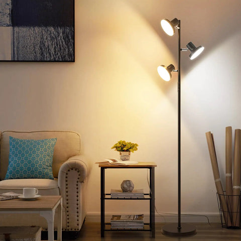 36W LED Tree Floor Lamp With Remote And Touch Control Dimmable Standing Lamp In Modern Slick Minimalist Design Four Color Temperatures Three Rotatable Heads Ideal For Your Living Room Bedroom And Office Setup in living room.